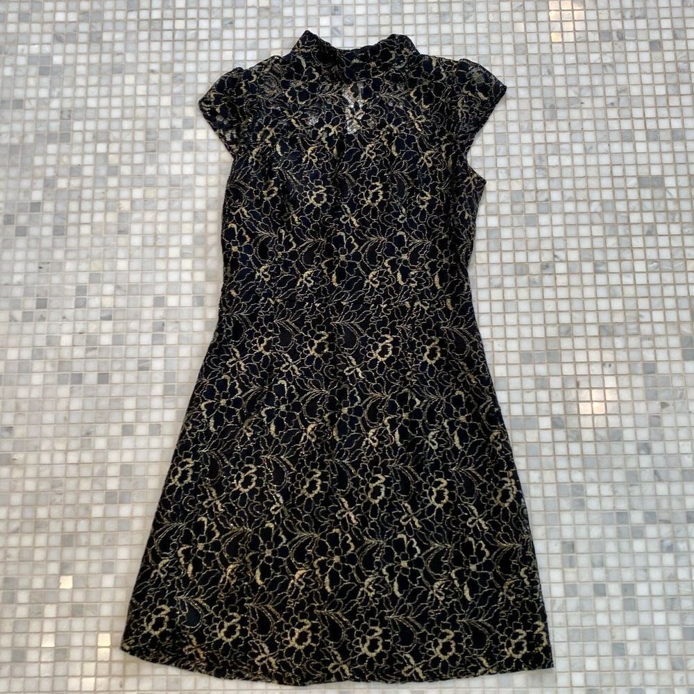 Julie Brown Black Gold Lace Dress - Picture 1 of 7